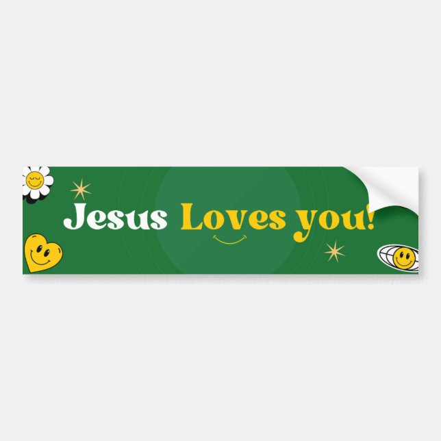 Jesus Liebe Sie Grün Gelben Smiley Niedlich Autoaufkleber (Vorne)