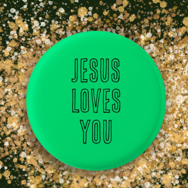 Jesus Liebe Sie Personalisiert Grün und Schwarz Mo Button (Custom text buttons. Colorful vibrant green button. Jesus loves you. Christian religious gift
)