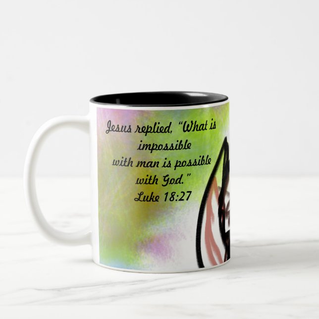 Jesus-Liebe unmöglich Zweifarbige Tasse (Links)