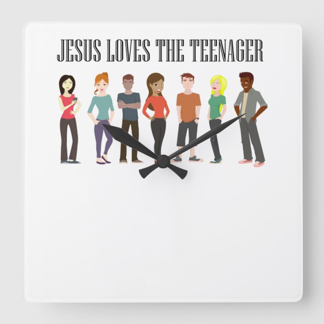 JESUS LIEBEN DER TEENAGER-SCHALTER QUADRATISCHE WANDUHR (Vorderseite)