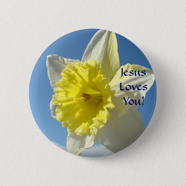 JESUS LIEBEN DICH! Button Spring Daffodien-Blume (Vorderseite)