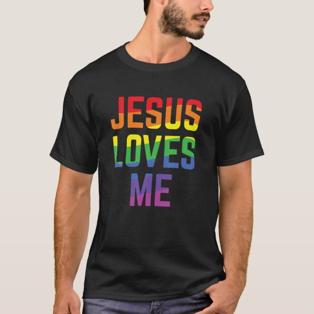 Jesus Lieben Ich Christliche Regenbogenflagge LGBT T-Shirt (Vorderseite)