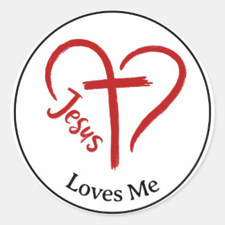 Jesus Lieben Ich Herz und Kreuz Runder Aufkleber