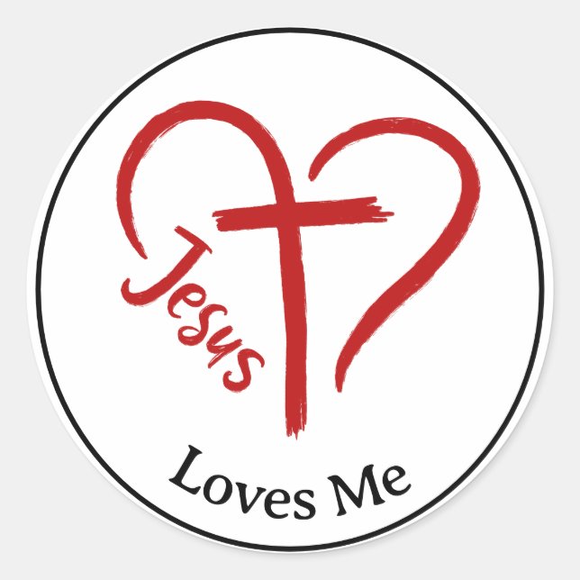 Jesus Lieben Ich Herz und Kreuz Runder Aufkleber (Vorderseite)