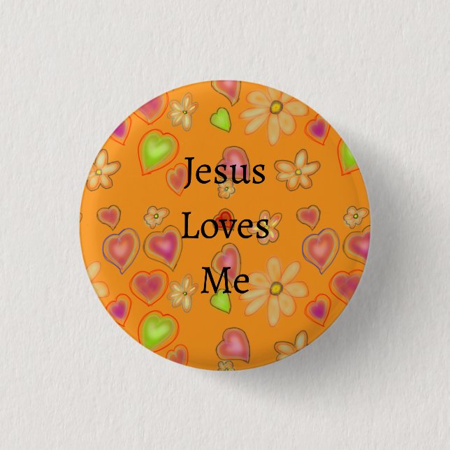 Jesus Lieben mir Blumenhörner Gelber Knopf Button (Vorderseite)
