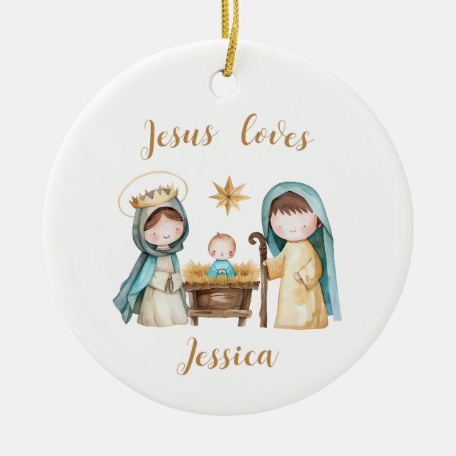 Jesus Lieben Personalisiert Kindernamensszene Keramik Ornament (Vorne)