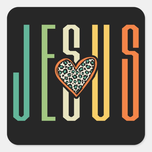 Jesus Lieben Retro Herz Quadratischer Aufkleber (Vorderseite)