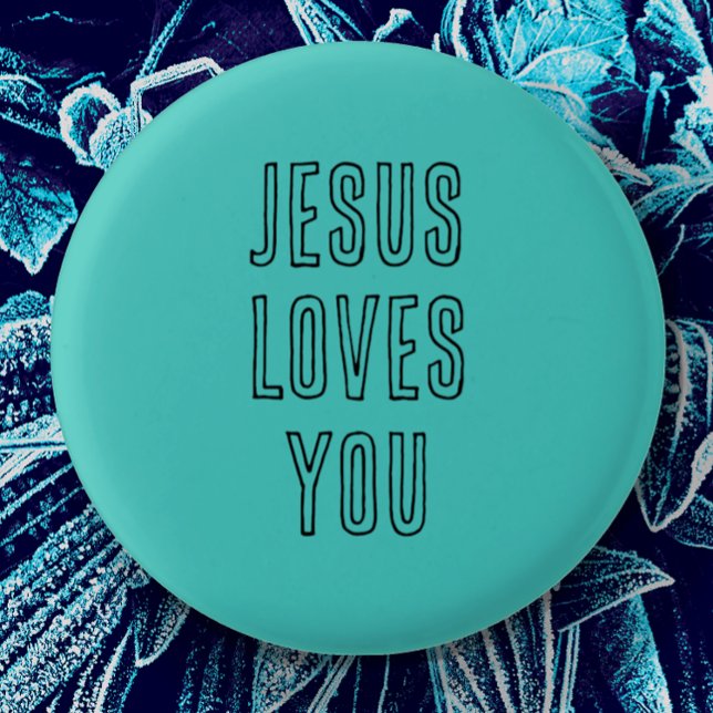 Jesus Lieben Sie anpassen Aqua & Black Modern Button (Cute simple pin button to encourage you with the wonderful love of Jesus.  Can be edited personalize)