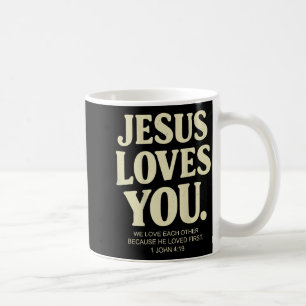Jesus liebt christliche Bibelstelle 1 Johannes 4_1 Kaffeetasse
