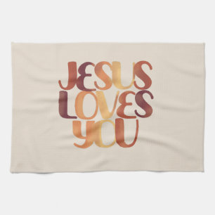Jesus liebt christliches Typografie-Design Geschirrtuch
