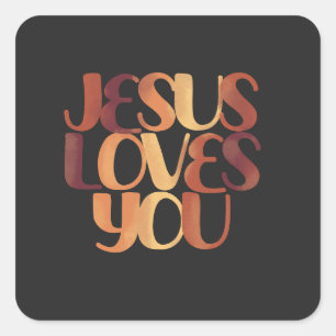 Jesus liebt christliches Typografie-Design Quadratischer Aufkleber
