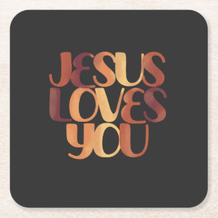 Jesus liebt christliches Typografie-Design  Rechteckiger Pappuntersetzer