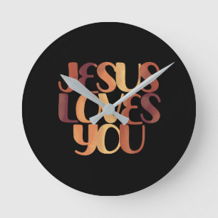 Jesus liebt christliches Typografie-Design  Runde Wanduhr