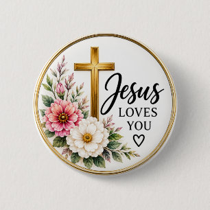 Jesus liebt dich christlicher floraler Knopf Button