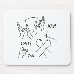Jesus liebt dich Gebärdensprache Christlich Mousepad