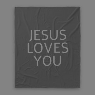 Jesus liebt dich Hell- und Dunkelgrau Fleecedecke