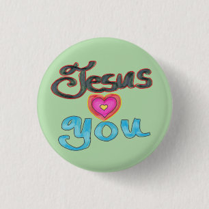 ‚Jesus liebt dich‘ Zitat Rosa Herz Grün Button