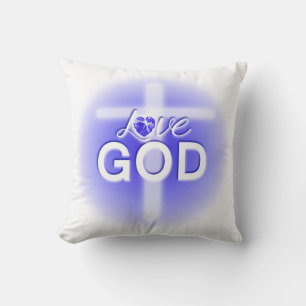 Jesus liebt Gott Kreuz Blaues Herz Kissen
