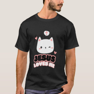 Jesus liebt mich Mädchen Süße Katze Katzenherzen T-Shirt