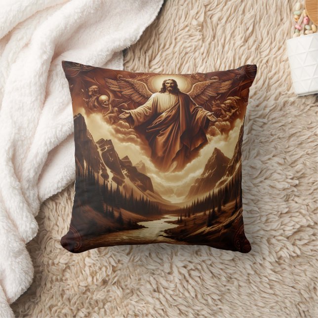 Jesus liegt umgeben von Engeln in der Bergwelt Kissen (Decke)