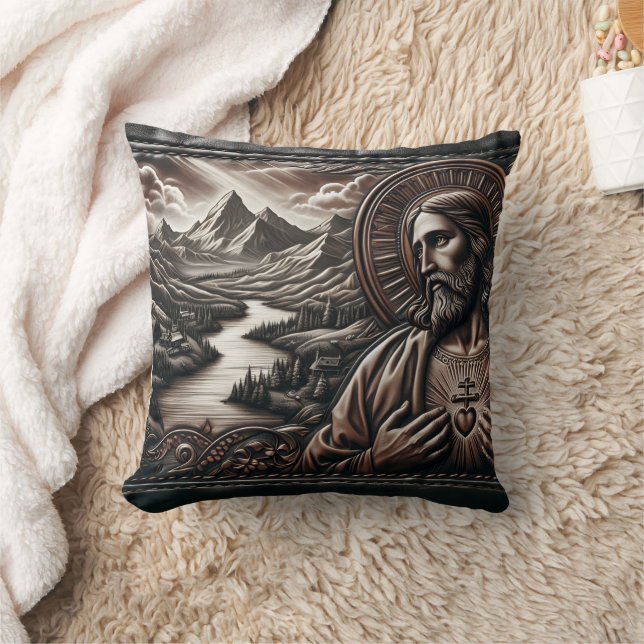 Jesus liegt umgeben von majestätischen Bergen in d Kissen (Decke)