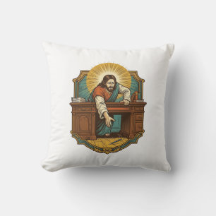 Jesus ließ den Stift hinter dem schweren Schreibti Kissen