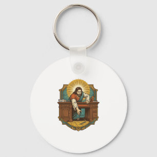 Jesus ließ den Stift hinter dem schweren Schreibti Schlüsselanhänger
