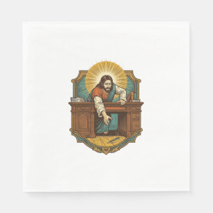 Jesus ließ den Stift hinter dem schweren Schreibti Serviette