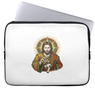 Jesus ließ kabelloses Earbud unter Schreibtisch Te Laptopschutzhülle