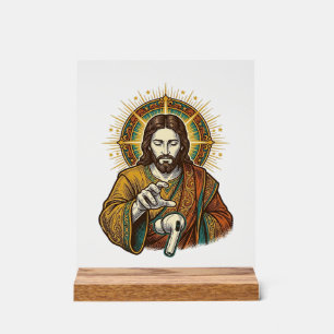 Jesus ließ kabelloses Ohrhörer unter Schreibtisch  Acrylschild
