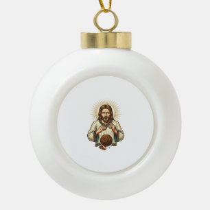 Jesus ließ schweren Medizinball fallen Zeh Schmerz Keramik Kugel-Ornament