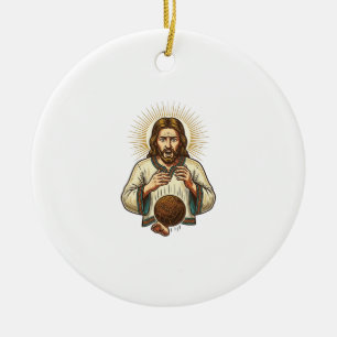 Jesus ließ schweren Medizinball fallen Zeh Schmerz Keramik Ornament