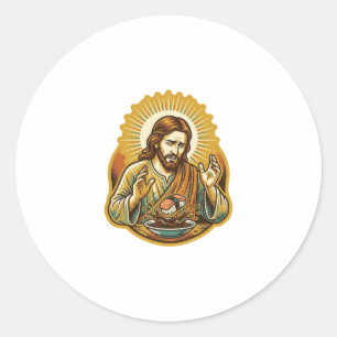 Jesus ließ Sushi in Sojasauce fallen Spritzer Food Runder Aufkleber