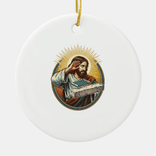 Jesus ließ Telefon Gesicht flach Beton Panik Bilds Keramik Ornament