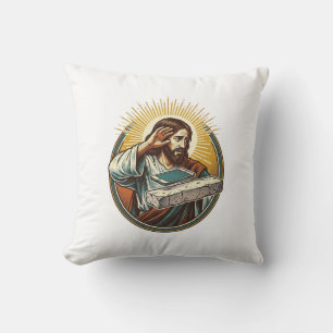 Jesus ließ Telefon Gesicht flach Beton Panik Bilds Kissen