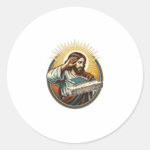 Jesus ließ Telefon Gesicht flach Beton Panik Bilds Runder Aufkleber