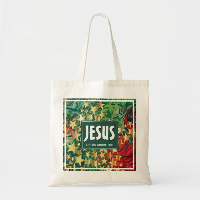 JESUS Ließ uns Adore Him STARS Weihnachten Tragetasche (Vorne)