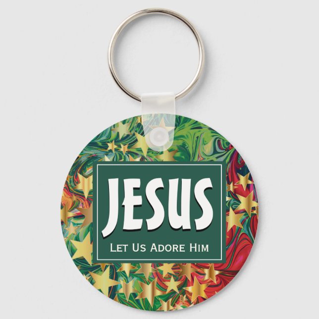 JESUS Ließ uns Adore Ihm Weihnachten Schlüsselanhänger (Vorderseite)