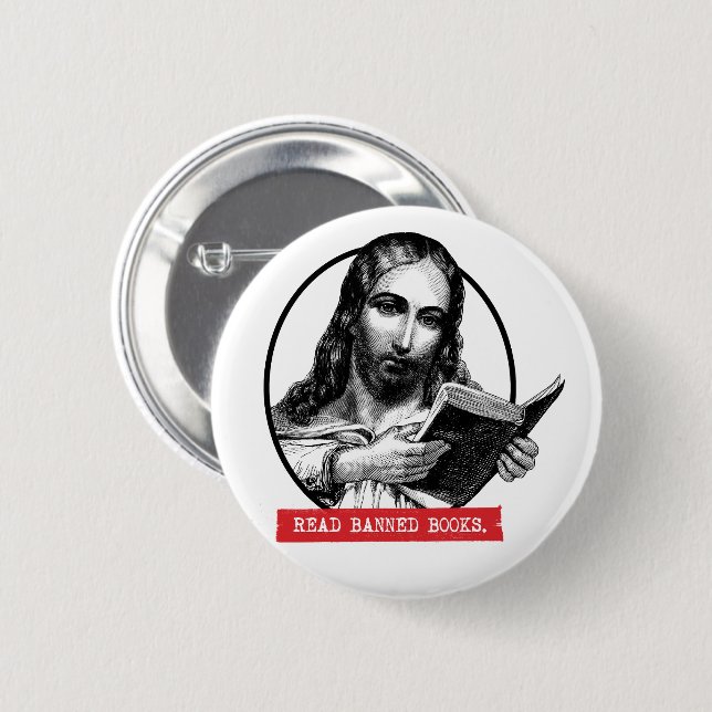 Jesus liest verbotene Bücher Button (Vorne & Hinten)