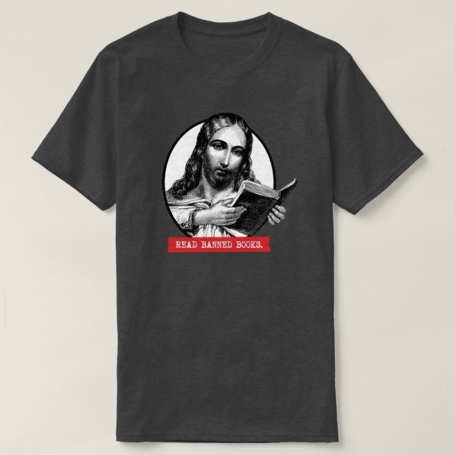 Jesus liest verbotene Bücher T-Shirt (Design vorne)