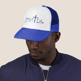 JESUS Life Blue Text Trucker Hat Truckerkappe