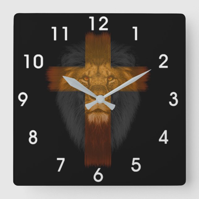 Jesus Lion of Judah Wall Clock Quadratische Wanduhr (Vorderseite)