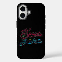 Jesus Lives Faith Zitat Red Blue Script