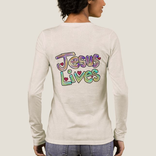Jesus Lives Hand Drawn Christian Art  Tri-Blend Shirt (Rückseite)