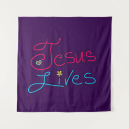 Jesus Lives Purple  Wandteppich