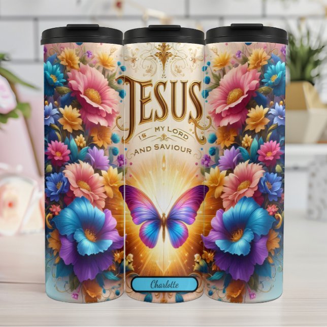 Jesus Lord Savior Floral Radiance Thermosbecher (Von Creator hochgeladen)