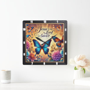 Jesus Lord Savior Golden Butterfets Quadratische Wanduhr
