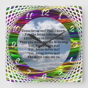 JESUS LOVES ME QUADRATISCHE WANDUHR