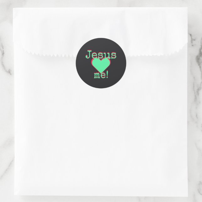 Jesus loves me runder aufkleber (Tasche)