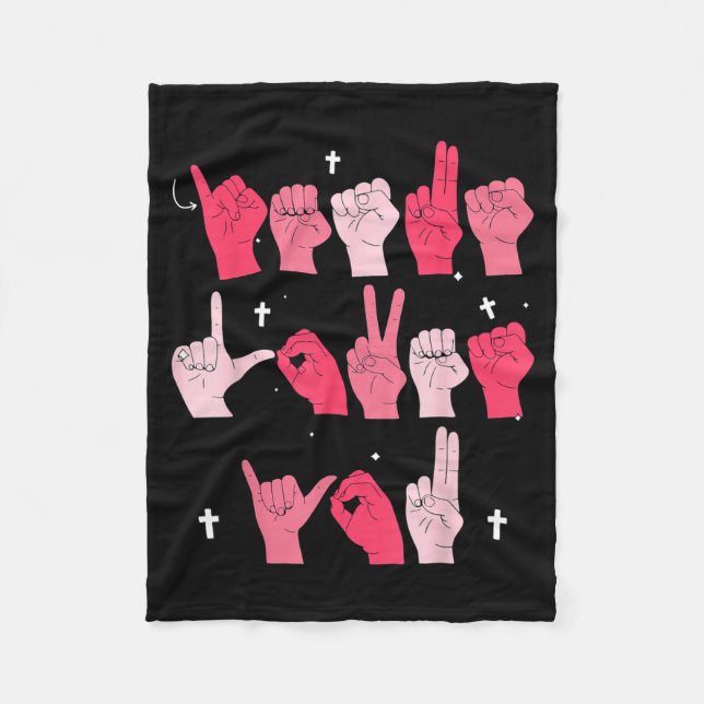 Jesus Loves You Asl Sign Language Christian Valent Fleecedecke (Vorderseite)